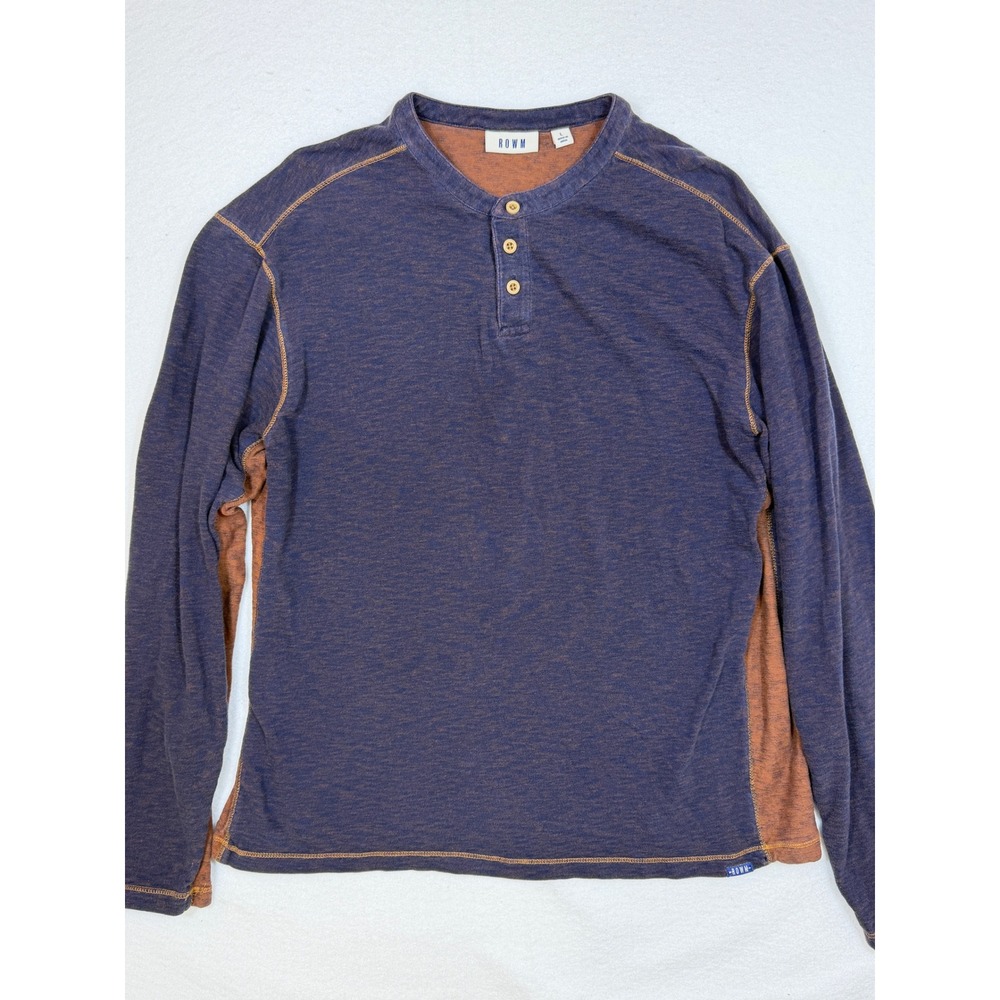 ROWM Henley Shirt Mens‎ Large Blue Orange Space Dye Cotton Long Sleeve RN58909